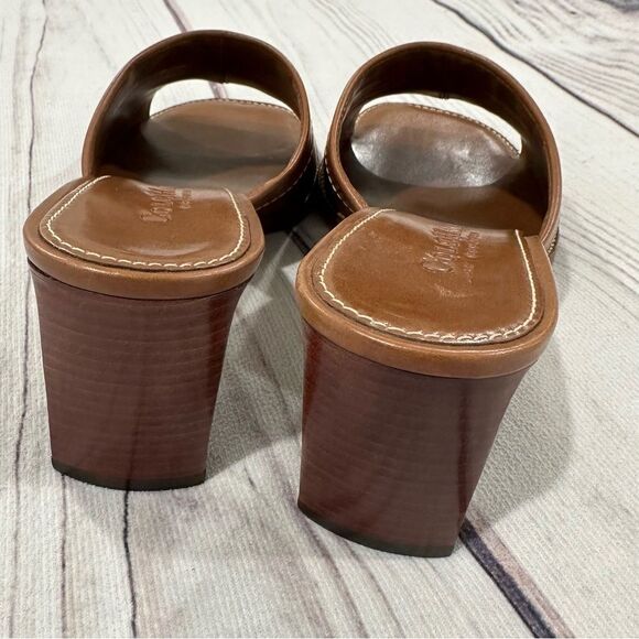 Cole Haan Country Carmel Brown Leather Peep Toe Slide 2 1/2" Block Heel Sz 6B - Picture 12 of 12